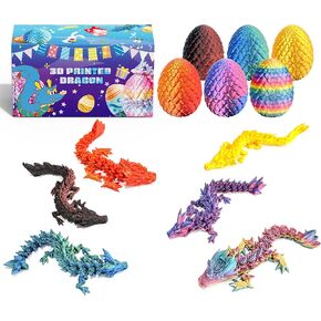 6 Pcs 3D Printed Dragon Eggs with Dragons Inside, 3 Style Mini Mystery Dragon,Executive Desk Decor