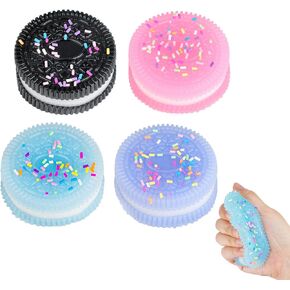 4 Pack Silicone Stress Relief Squishy Toys for Adults - Taba Squishy Biscuit Squeeze Toys，Anti-Anxiety Desk Accessory with Soft Texture，Party Favors Gifts for ADHD Autism (Blue+Pink+Purple+Black)