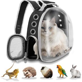 Pet Carrier Backpack Bearded Dragon Carrier Cat Bird Rabbit Guinea Pig Small Animal Carrier Backpack with Clear Bubble Window Ventilated Space Capsule Design Black and White