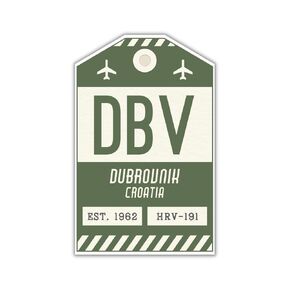 DBV Dubrovnik Croatia Luggage Tag Sticker/Airport Code Baggage Decal/Collectible Travel Decor/Vintage Inspired Design (Yellow)
