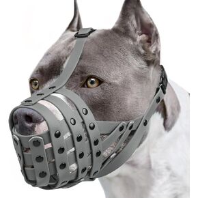 Mayerzon Pitbull Muzzle, Lightweight Basket Muzzle for Large Medium Dogs Rottweiler Amstaff to Prevent Biting Eating, Safe for Grooming Vet Visits Training, Allows to Pant Drink, Adjustable & Sturdy