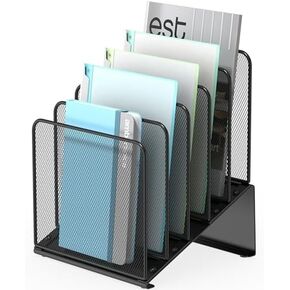Inclined 5-Section Desk File Organizer, Vertical File Folder Holder File Sorter Desktop Organization for Office Classroom