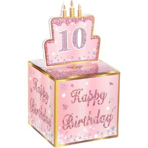 Happy Birthday Money Gift Box with DIY Stickers for Any Age - Pink Rose Gold Surprise Birthday Party Cash for Cash Gift with Pull Out Happy Card and 100Pcs Bags