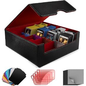 Trading Card Storage Box (3000+ Cards Capacity) – Magnetic MTG Deck Box, Waterproof PU Leather, Thickened Material – Includes 24 Dividers, 4 Card Stands, 6 Cleaning Cloths – Card Box for TCG & YuGiOh