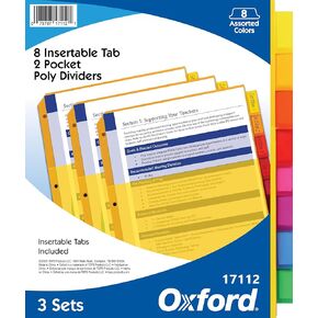 Oxford Heavy-Duty 8-Tab Plastic Binder Dividers with Pockets for Three Ring Binders - Essential Back to School Supplies and Organization Solution, 1 Set of 8 Tab Dividers (17111)