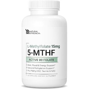 L-Methylfolate 15mg (Bioactive B9 Folate) plus Methyl B12, D3, Taurine & NAC | Professional Strength Active 5-MTHF Supplement | Supports Mood, Nerve Health, Cognition & Methylation* | 60 Capsules