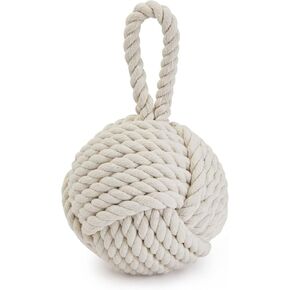 Okuna Outpost Rope Knot Door Stop with Handle - Decorative Weighted Doorstop Twisted Knot for Home, Office, Garage, and Window - Round, Ivory-Colored (3.5 lbs, 6 x 12.5 Inches)