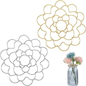 Classicseali 2pcs Floral Grid for Vase Bendable,4 inch Flower Grid for Vase,Symmetrical Design,Smooth Lines Metal Wire Stem Holders for Flowers for Vasee Stems Bouquet Plant Fixation, Gold, Silver