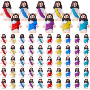 Bememo 50 Pcs Little Jesus Figures Jesus Toys Figurines to Hide and Seek Religious Party Favors for Church Sunday School Easter Egg Stuffers(Dazzling Colors)
