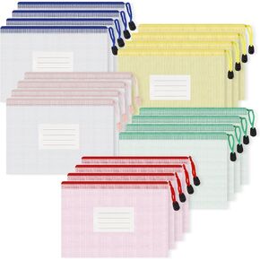20 PCS Clear Mesh Zipper Pouch Bags Waterproof, 5 Colors A5 Reusable Ziplock Pencil Pouch File Bag with Tags Toy Organizer Puzzle Board Game Storage Classroom School Teacher Office Supplies Toolbox