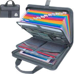 BALEINE Fireproof Document Organizer with Handle, 12 Pockets PVC Accordion File Organizer with Labels, Waterproof Fireproof Document Bag for A4/Letter Files in Travel, Office, Home (Black)