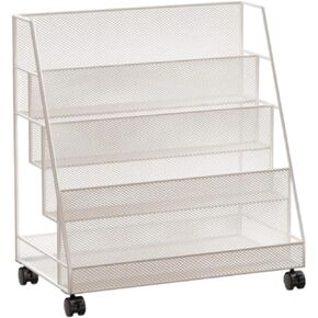 Yajuyi Rolling Book Cart Bookshelf Cart 4 Layer Mobile Book Rack for School Study in Bedroom Office