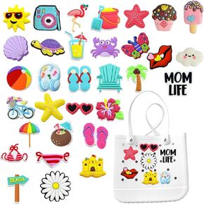 32pcs سحر الأكياس لحقيبة Bogg ، Sunshine Beach Bikini Cute Charms Decoration Associaty for Bogg Bag Rubber Beach Bass
