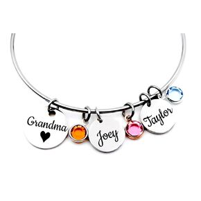 Grandma, Adjustable Bangle bracelet with name charms-Mothers Day-Grandkids