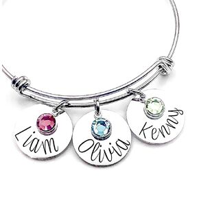 Mother’s Day Gift-Customizable Bangle bracelet with name charms gift for mom grandma godmother