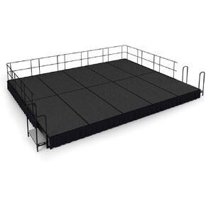 National Public Seating SG481610C-02-SS10 16 x 20 ft. Grey Carpet Stage with Black Shirred Pleat Skirting 16 in. Height