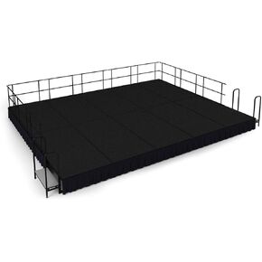 National Public Seating SG481610C-10-SS10 16 x 20 ft. Black Carpet Stage with Black Shirred Pleat Skirting 16 in. Height