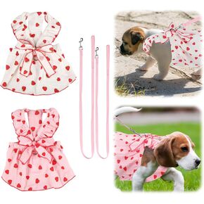 2pcs Girl Dog Dresses, Strawberry Printed Dog Clothes with Bow Decoration Cotton Puppy Clothes Pink Cat Clothes Pet Dress for Small Medium Large Extra Large Dog and Cat (S)