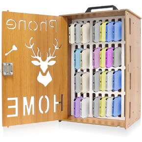 Cell Phone Locker with Handle and Lock, 36 Slots Phone Jail, Wooden Cell Phone Lock Box for Storage and Organizer for Teacher, School