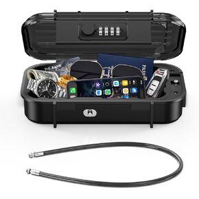 LOFICOPER Portable Lock Box, Beach Security Box for Travel, Anti-Theft 4-Digit Combination Lock Box, Cash Box with Removable Wire Rope for Dorm, Gym, Travel, Hotel, Office