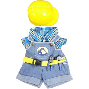 Construction Worker with Hard Hat Outfit Teddy Bear Clothes Fit 14" - 18" Build-a-bear, Vermont Teddy Bears, and Make Your Own Stuffed Animals by Bear Factory