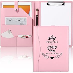 Marspark Pink Padfolio with Clipboard Faux Leather Clipboard Folder Binder Pad Holder for A4 Letter Size Notepad Resume Writing Pad Ideal Organizer for Business Office Conference