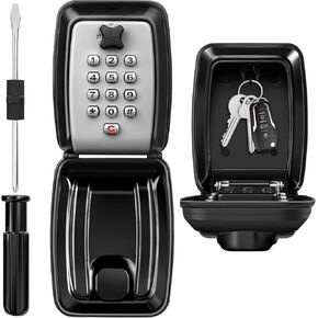HUANLANG Key Lock Box for Outside, 12-Digit Combination Lock Box Waterproof Key Lockbox with Code,Key Hider Safe for Home Garage Office