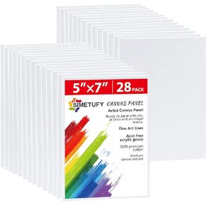 Simetufy 28 Pack Canvas Boards for Painting 5 x 7 inch, Blank Canvas Panels- Gesso Primed Acid-Free 100% Cotton for Acrylics Oil Watercolor Tempera Paints