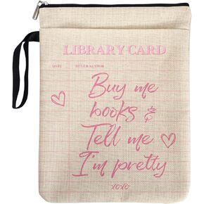 Vintage Library Card Printing Book Cover Gifts for Couples Librarian Book Lovers Friends Women with Zipper & Handle, Book Sleeve Gifts for Book Club Bookworm Women Birthday Graduation Reading Day
