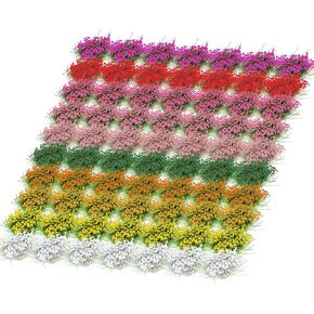Potanro 70pcs Miniature Flowers Cluster for Crafts,Mini Flowers Self Adhesive,Flower Vegetation Groups, Static Miniature Plants Diorama Base Materials Supplies,for Train Railroad Military Model