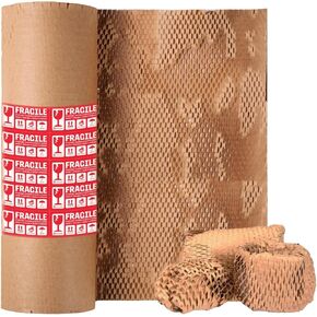 Honeycomb Packing Paper, 15"x300' Eco Friendly Packing Paper for Moving Recyclable Shipping Supplies Bubble Paper Wrapping Protective Roll, With 24 Fragile Sticker Labels