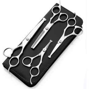 Pet Grooming Scissors Set Straight Curved Dog Cat Cutting Thinning Shears Kit Hair Thinning Shears Stainless Steel Safety Round Tip