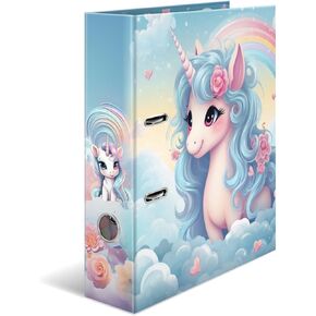HERMA A4 Lever Arch File Happy Unicorn, 70mm Spine, Heavy Duty Folder with Animal Motif, Glossy Finish & Inner Print, Kids Ring Binder, Archiving Folder & Storage File Organizer