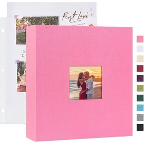 Mublalbum 8.5x11 Inch DIY Scrapbook Photo Album with 40 Plastic Sleeves 80 Pages Top-Loading Protectors, Linen Cover 3-Ring Binder for Baby Wedding Travel and DIY Projects (Pink)