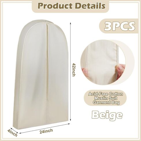 42 Inch Acid Free Cotton Muslin Suit Garment Bag Long Dress Suit Storage Box Closet Organizer for Suits, Coats, Travel Bag in Saudi Arabia