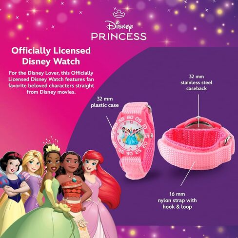 Disney Princess Kids' Plastic Time Teacher Analog Quartz Nylon Strap Watch, Pink in Saudi Arabia