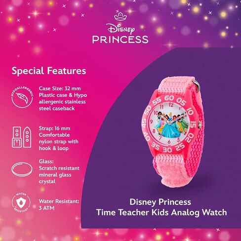 Disney Princess Kids' Plastic Time Teacher Analog Quartz Nylon Strap Watch, Pink in Saudi Arabia