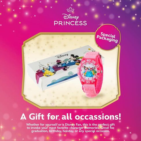 Disney Princess Kids' Plastic Time Teacher Analog Quartz Nylon Strap Watch, Pink in Saudi Arabia