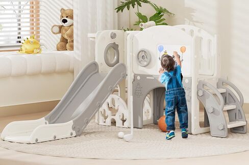 67i Toddler Slide Set, 8-in-1 with Hoop, Golf & Drawing Board (Red Blue) in Kuwait