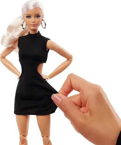Barbie Basics Model 02 Collector Doll with Blonde Hair, Black Mini Dress & Gladiator Boots, Universal-fit Fashions, Posable Body & Swappable Doll Head in Saudi Arabia