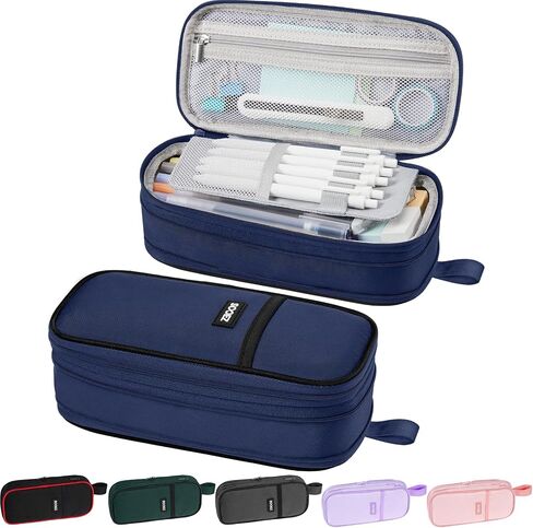 Sooez Large Pencil Case Pouch, Big Capacity Pencil Bag, Portable Stationery Pen Pouch with 4 Compartments, Sturdy Pen Holder Organizer with Handle, Aesthetic School Supplies for Boys Teen Adult, Black in Saudi Arabia