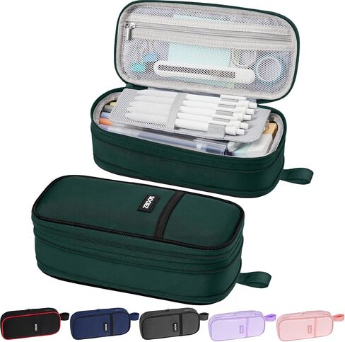 Sooez Large Pencil Case Pouch, Big Capacity Pencil Bag, Portable Stationery Pen Pouch with 4 Compartments, Sturdy Pen Holder Organizer with Handle, Aesthetic School Supplies for Boys Teen Adult, Black in Saudi Arabia