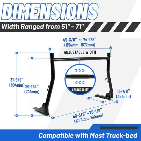 KUAFU Truck Ladder Rack Universal Adjustable Pick-Up Truck Bed Two-Bar Cargo Rack 1,000 lbs Capacity for Lumber, Ladder, Kayak in Saudi Arabia