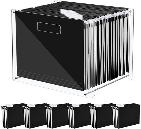 24 Hanging File Folder with Acrylic Organizer for Letter/a4 Size Desktop Clear File Storage Box with Handles for Home Work Office Use(Macaroon,Classic) in Saudi Arabia