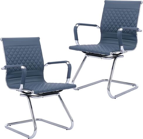 Office Chairs - Set of 2 Modern PU Leather Desk Chairs for Reception, Waiting Room & Conference Room - Mid Back, Navy in Kuwait