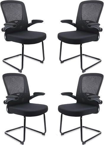 CLATINA Office Chair No Wheels, Stationary Sled Base Reception Guest Chair with Flip Up Arms and Lumbar Support Desk Chair for Home Waiting Room Conference Lobby Kids Student Elderly(1PACK) in Saudi Arabia