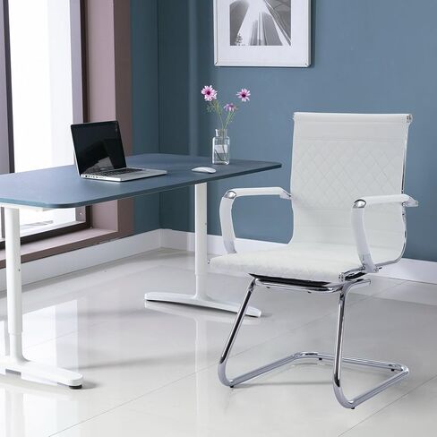 Office Chairs - Set of 2 Modern PU Leather Desk Chairs for Reception, Waiting Room & Conference Room - Mid Back, Navy in Kuwait