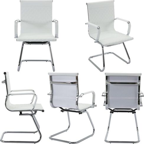 Office Chairs - Set of 2 Modern PU Leather Desk Chairs for Reception, Waiting Room & Conference Room - Mid Back, Navy in Kuwait