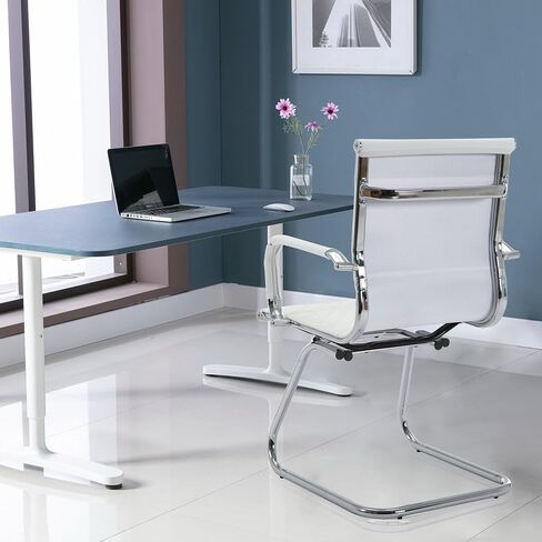 Office Chairs - Set of 2 Modern PU Leather Desk Chairs for Reception, Waiting Room & Conference Room - Mid Back, Navy in Kuwait