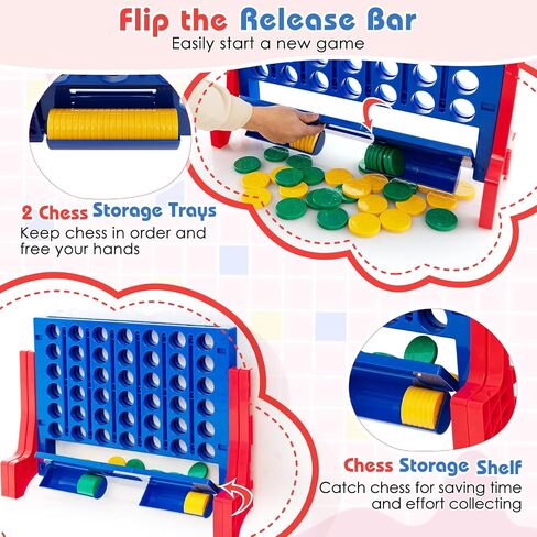 Costway Giant 4 On Rowning مع حقيبة حمل تخزين ، لعبة Jumbo من 4 إلى درجات مع شطرنج ، شريط تمرير سريع للأطفال البالغين ، الفناء الخلفي في الهواء الطلق الداخلي ، وقائم بذاته/جدار (أحمر وبرتقالي) in Saudi Arabia